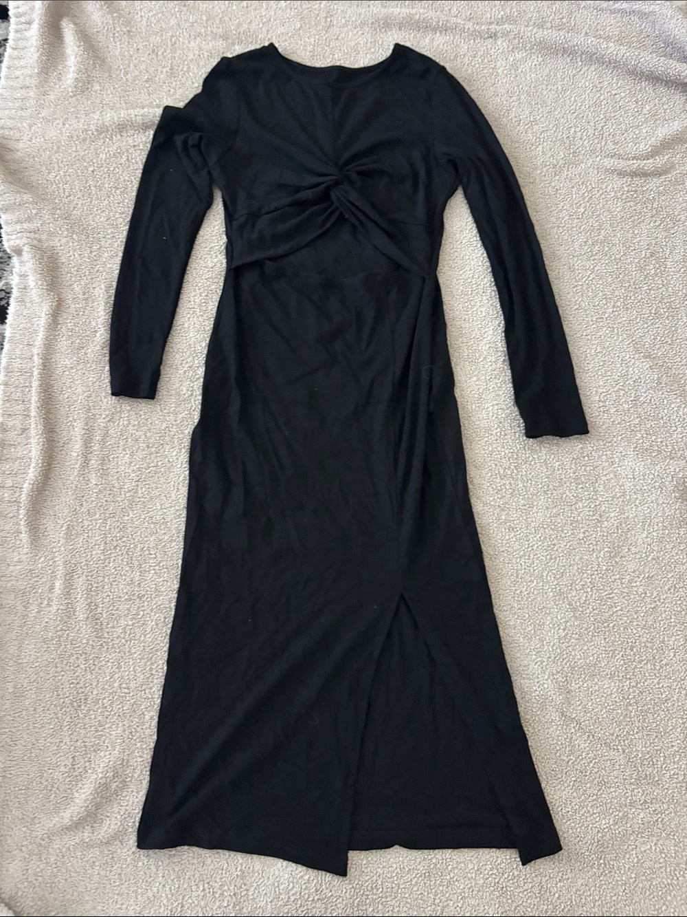 Black Long-Sleeve Twist-Front Maxi Dress